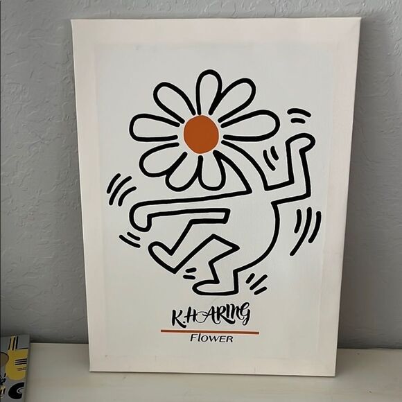 KH ARING Flower Art Print - Black and Orange Mid century modern - Picture 1 of 5